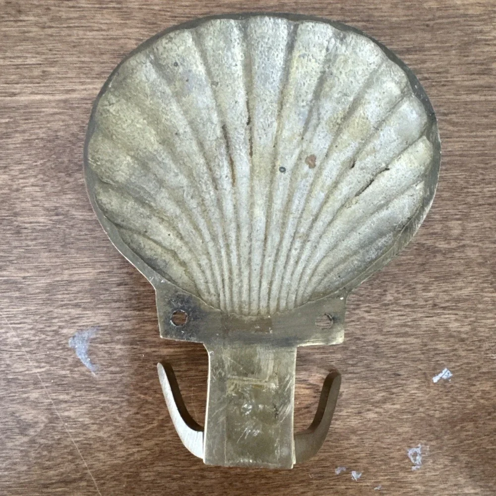 Vintage Brass Sea Shell Bathroom Accessories Toilet Paper, Hook & Towel Beach